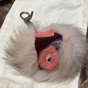 Furry Keychain Pink and Burgundy Accents Fendi Archy Fur Bag Bug Charm